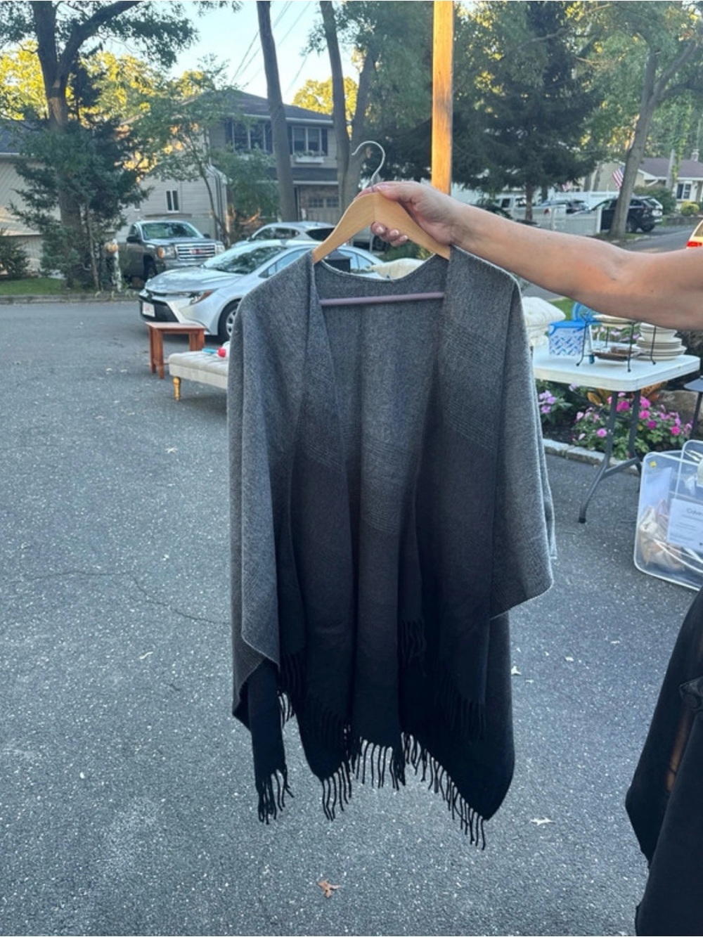 Gray to Black Ombre Fringe Women's Shawl Sweater